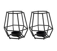 Pair of - Decorative Black Geometric Basket Cage Tealight Candle Holders