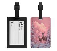 Pair of Deer in The Snow Pink Sky Luggage Tag Travel Bag Suitcase Baggage Name Tags