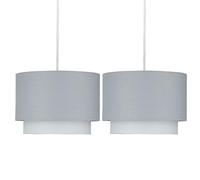 Pair of Easy Fit Light Shades Grey Ombre 2 Tier Modern Ceiling Pendant Shades