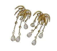 Pair of Elegant Vintage Inspired Teardrop Drops Earrings with Crystals Accent for Women Stone Drops Geometric
