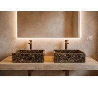 Pair of Emperador Dark Marble Wash Basins - 50x30x15cm - Rectangular Countertop Monobloc Sinks - Modern Brown Marble Sinks - Designer Sinks