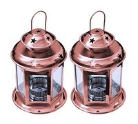 Pair of European Design Antique Glass Hanging Candle Lanterns with Stars Metal Frame Candlestick Holder Night Lamp, Romantic Xmas Wedding Party Decoration Original Package (Bronze)