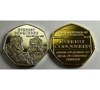 Pair of EVEREST CONQUERED Silver and Gold Commemorative Coins 20TH CENTURY NEWS 'THE CENTURION' SERIES Albums/50p Coin Hunt Collectors Edmund Hillary, Tenzing Norgay
