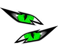 Pair of evil dragon eyes with green iris vinyl drone motorcycle helmet car sticker Decal 75x30mm each