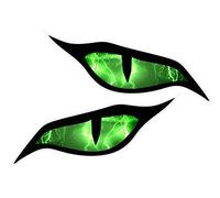 Pair of Evil Eyes Eye Design With Green Lightning Bolt Strike Motif for Motorcycle Helmet Drone etc. External Vinyl Car Sticker Decal 70x30mm Each