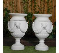 Pair Of Extremely Large Draped Lion Head Garden Urns