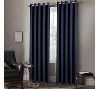 Pair of Eyelet Ring Top Thermal Blackout Curtains with Tie Backs - Plain, Insulated, Light-Blocking, Noise-Reducing, Lined Design (Navy Blue,46" x 54" (116x137cm))