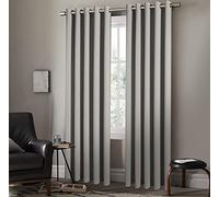 Pair of Eyelet Ring Top Thermal Blackout Curtains with Tie Backs - Plain, Insulated, Light-Blocking, Noise-Reducing, Lined Design (Silver, W 46" x L 72" (2 Panels))