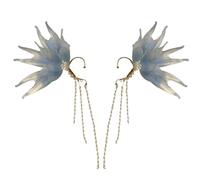 Pair of Fairy Ear Cuffs with Tassel, Light Blue Elf Wing Pearl Ear Hanging, Non Piercing Ear Jewelry for Cosplay, Left and Right Ear Clip On Set, Decorative Metal Ear Hook with Faux Pearl Accents