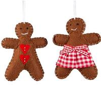Pair of Felt Festive Mr & Mrs Gingerbread People Hanging Decoration