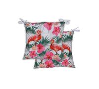 Pair of Flamingo and Palm Tree Pattern Seat Cushions