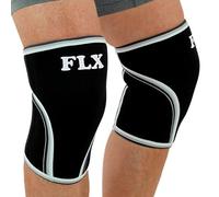Pair of FLX 7mm Neoprene Compression Knee Sleeves Wraps. Great for Powerlifting, Squats, Crossfit, etc. Prevent Injury and Pain. Size Large
