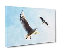Pair Of Flying Seagulls Canvas Print | Gallery Wrapped 30mm Frame Wall Art | 20x14 inches | Ready to Hang | Modern Bird Picture | Living Room Bedroom Lounge Office