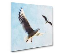 Pair of Flying Seagulls Canvas Print | Gallery Wrapped 30mm Frame Wall Art | 20x20 inches | Ready to Hang | Abstract Bird Picture | Living Room Bedroom Lounge Office