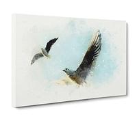 Pair Of Flying Seagulls In Abstract Modern Art Canvas Wall Art Print Ready to Hang, Framed Picture for Living Room Bedroom Home Office Décor, 30x20 Inch (76x50 cm)