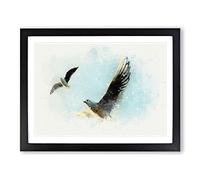 Pair Of Flying Seagulls In Abstract Modern Art Framed Print | A2 Black Framed Wall Art | Ready to Hang | Abstract Animal Picture | Living Room Bedroom Lounge Office