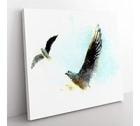 Pair of Flying Seagulls in Abstract Modern Canvas Wall Art Print Ready to Hang, Framed Picture for Living Room Bedroom Home Office Décor, 50x50 cm (20x20 Inch)