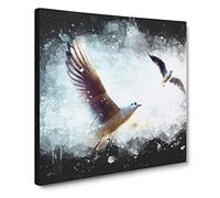 Pair of Flying Seagulls Paint Splash Canvas Print | Gallery Wrapped 30mm Frame Wall Art | 20x20 inches | Ready to Hang | Modern Bird Picture | Living Room Bedroom Lounge Office