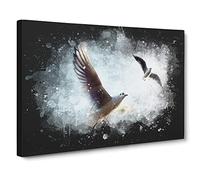 Pair Of Flying Seagulls Paint Splash Canvas Print | Gallery Wrapped 30mm Frame Wall Art | 30x20 inches | Ready to Hang | Modern Bird Picture | Living Room Bedroom Lounge Office