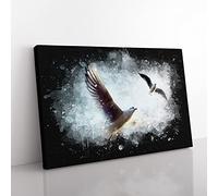Pair Of Flying Seagulls Paint Splash Modern Art Canvas Wall Art Print Ready to Hang, Framed Picture for Living Room Bedroom Home Office Décor, 76x50 cm (30x20 Inch)