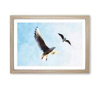 Pair of Flying Seagulls Painting Framed Print | A2 Oak Framed Wall Art | Ready to Hang | Modern Animal Picture | Living Room Bedroom Lounge Office