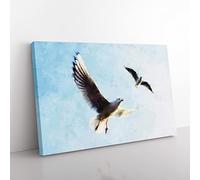 Pair Of Flying Seagulls Painting Modern Art Canvas Wall Art Print Ready to Hang, Framed Picture for Living Room Bedroom Home Office Décor, 76x50 cm (30x20 Inch)