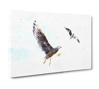 Pair Of Flying Seagulls Watercolour Modern Canvas Wall Art Print Ready to Hang, Framed Picture for Living Room Bedroom Home Office Décor, 30x20 Inch (76x50 cm)