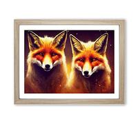 Pair Of Foxes BLK Framed Print | A2 Oak Framed Wall Art | Ready to Hang | Modern Nature Picture | Living Room Bedroom Lounge Office