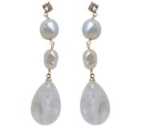 Pair of Freshwater Pearl Dangle Drop Earrings for Women, Natural White Crystal Teardrop Design, Gold Connected, 2.4 in / 6 cm Length, French Style Bridal Wedding Party Jewelry for Gifts