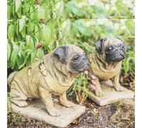 Pair of Full Size Sitting Pugs Stone Statues