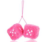 Pair of Fuzzy Dice for Rear View Mirror, 75mm Retro Square Fluffy Plush Car Dice Pink Dice with White Dots Aesthetic Cute Car Accessories for Women Car Interior Hanging Ornament Decoration