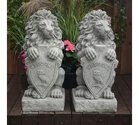 Pair of Gatepost Lion statues with Shield