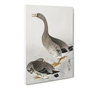 Pair Of Geese By Ohara Koson Canvas Print | Gallery Wrapped 30mm Frame Wall Art | 24x16 inches | Ready to Hang | Asian Picture | Living Room Bedroom Lounge Office