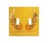 Pair of Golden Wings Metallic Material Double Gang Toggle Light Cover Wall Plate Switch Decor Standard Size - 11.4x11.4cm
