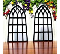 Pair of Gothic Cathedral Arch Wall Mirror, Black Frame, SMALL Decorative Window-Style Mirror 38cm x 18cm each