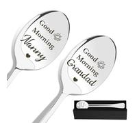 Pair of Grandparents Gift Spoons Set - Engraved Good Morning Granddad & Nanny Honey Spoon Daily Greeting Stainless Steel Tea Spoon with Box for Grandad Birthday Gifts Nanny Gifts Long-Handled 19cm