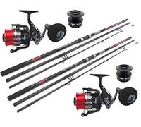 Pair of Hunter Pro 12 ft Sea Venom Carbon Beach Caster Rods & VORTECH 8000 Reels: Complete Twin Surf Casting Set with Spare Spools