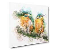 Pair of Kingfisher Birds Canvas Print | Gallery Wrapped 30mm Frame Wall Art | 14x14 inches | Ready to Hang | Abstract Bird Picture | Living Room Bedroom Lounge Office