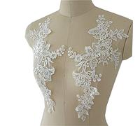 Pair of Lace Appliques with Mirror Effect Embroidered Flower Leaf Ivory Pattern Lace Wedding Dress DIY Accessories Lace Decoration