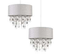 Pair of Large 40cm Easy Fit Shades in Grey with Acrylic Droplets