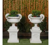 Pair Of Large Edwardian Stone Vase On Plinths