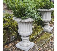 Pair Of Large Fluted Stone Garden Vases