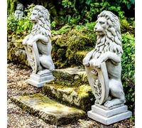 Pair Of Large Garden Gateway Lion Statues With Shields