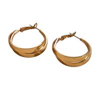 Pair of Large Gold Round Earrings for Women, Thick Twisted Wave Hoop Dangle Earrings, Chunky Geometric Ear Jewelry, Minimalist Gold Tone Statement Earrings