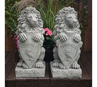 Pair of Large Lion Statues with a Welcome Shield HER22 100KGS