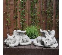 Pair Of Large Sleepy Dragons Garden Statuary