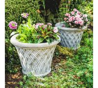 Large Wicker Pattern Stone Plant Pot