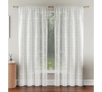 Pair of Lima White Sheer Curtains with Gold Metallic Stripes - Light Filtering Voile Curtain x 2 Panels - Slot Top Rod Pocket Net Curtains for Bedroom & Living Room - 55" (140cm) x 90" (229cm)