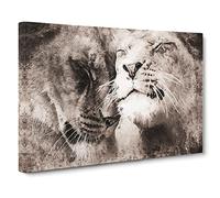 Pair Of Loving Lions Canvas Print | Gallery Wrapped 30mm Frame Wall Art | 20x14 inches | Ready to Hang | Modern Animal Picture | Living Room Bedroom Lounge Office