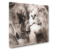 Pair of Loving Lions Canvas Print | Gallery Wrapped 30mm Frame Wall Art | 20x20 inches | Ready to Hang | Modern Animal Picture | Living Room Bedroom Lounge Office